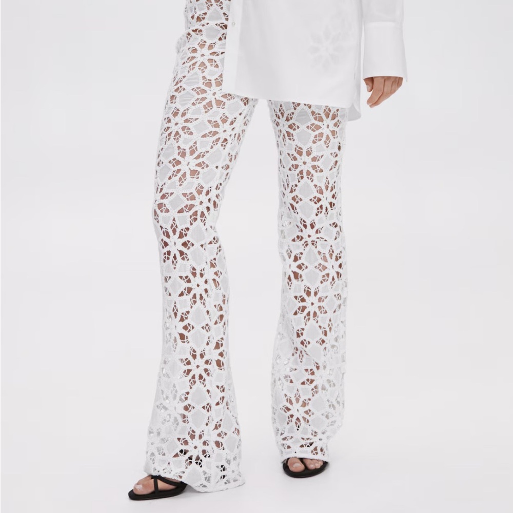 Mango Crochet White Palazzo Pants NWT